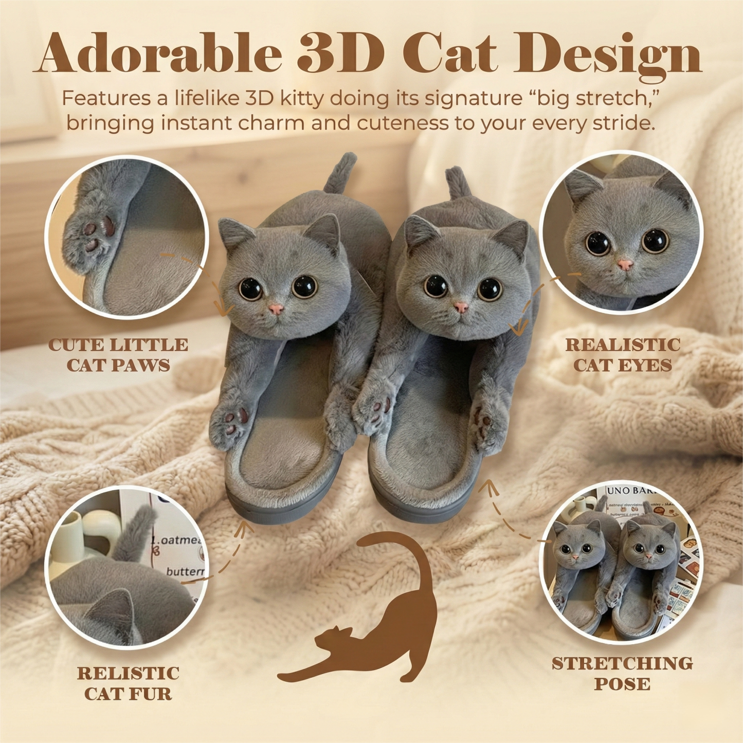 The "Big Stretch" Kitty Slides - Ultra Soft 3D Cat Slippers