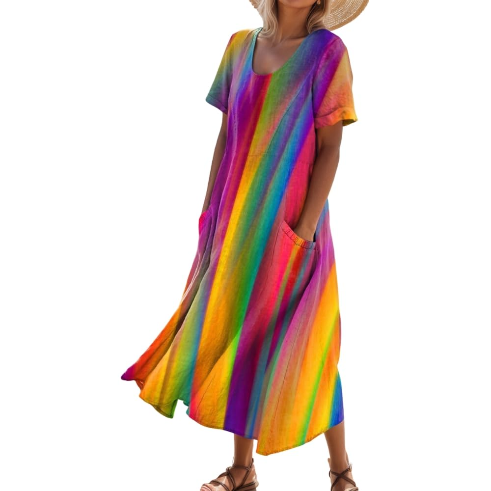 Women's Short-Sleeved Printed Long Dress