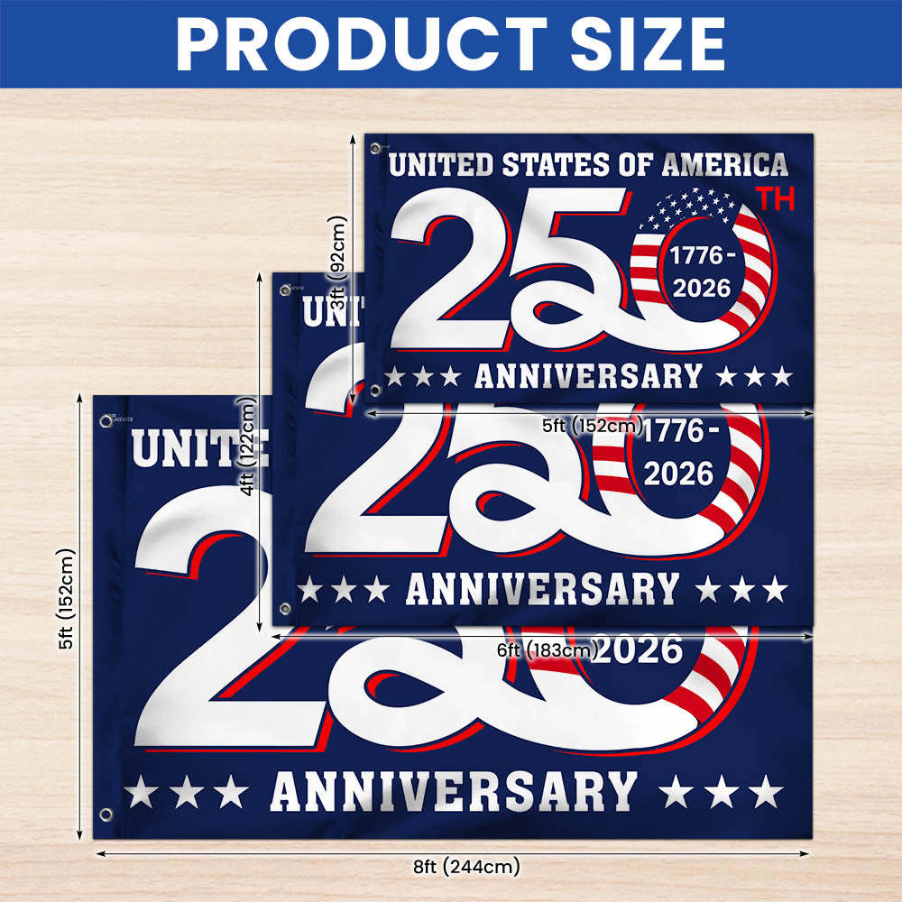 Patriotic 250th Anniversary 1776 2026 United States of America Semiquincentennial Grommet Flag