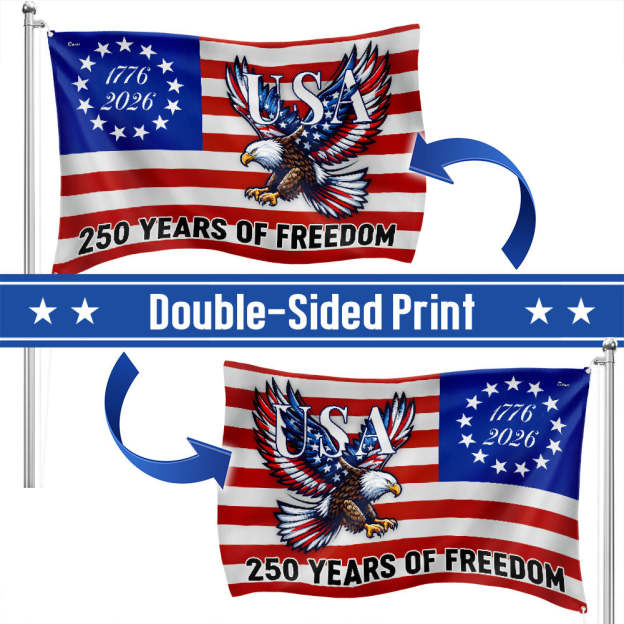 250 Years Of Freedom Flag | Bald Eagle Patriotic 1776–2026 Grommet Flag