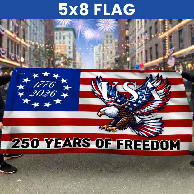 250 Years Of Freedom Flag | Bald Eagle Patriotic 1776–2026 Grommet Flag