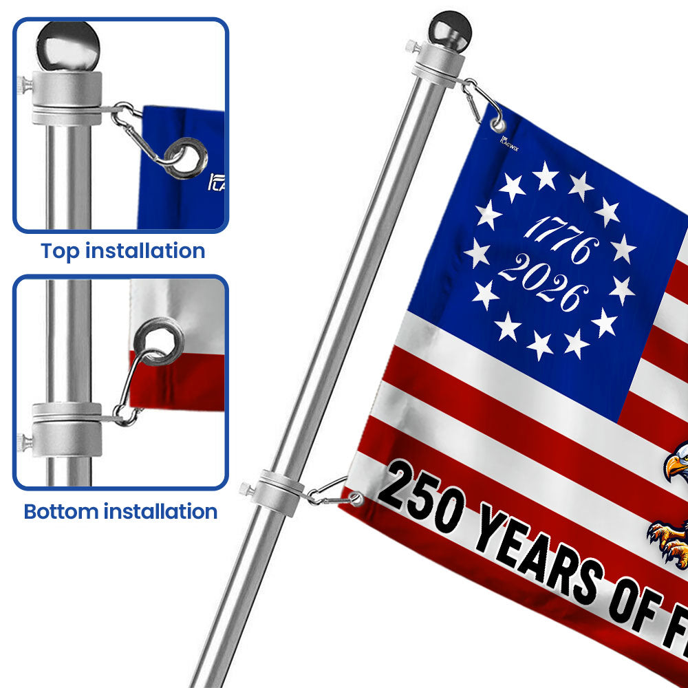 250 Years Of Freedom Flag | Bald Eagle Patriotic 1776–2026 Grommet Flag