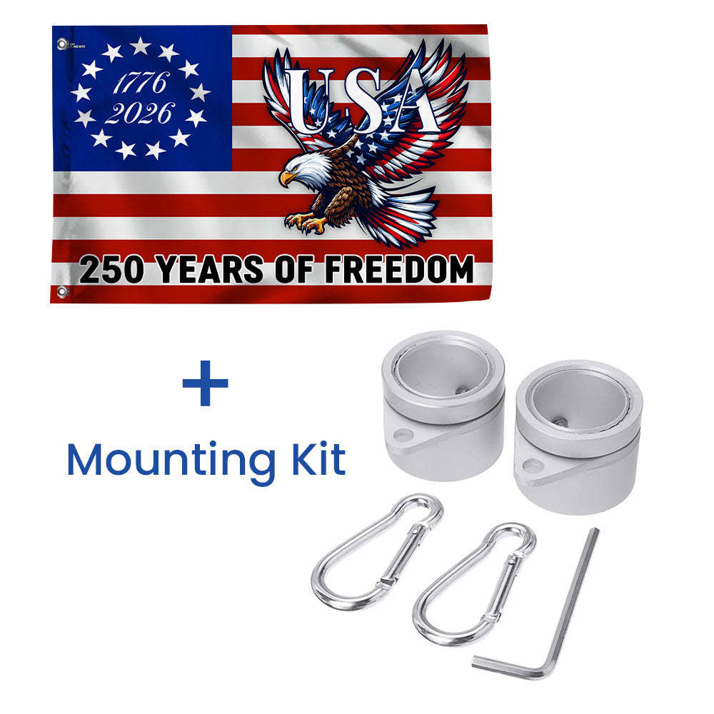 250 Years Of Freedom Flag | Bald Eagle Patriotic 1776–2026 Grommet Flag