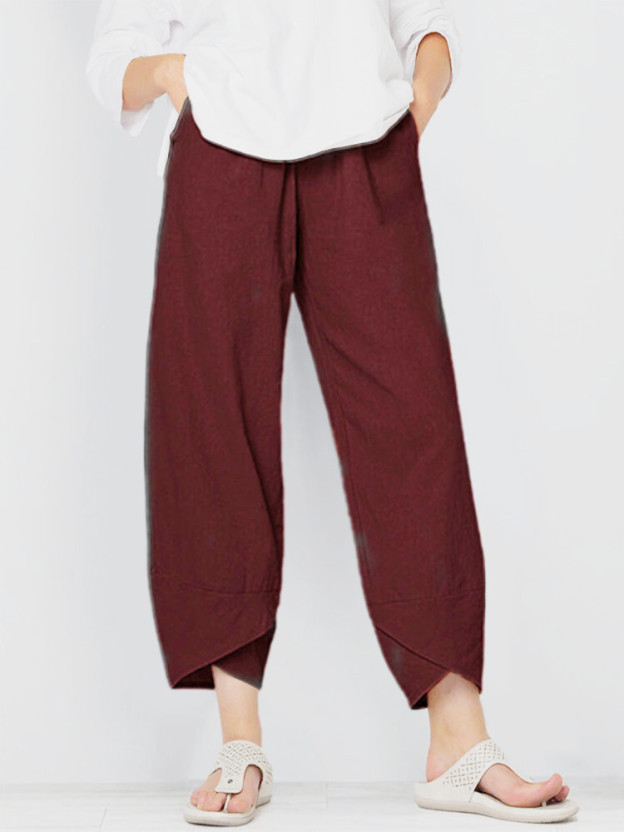 Women's Solid Color Loose Elegant Casual Simple Cotton And Linen Ninth Pants