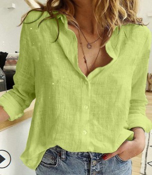 Lapel Casual Loose Skin-friendly Long-sleeved Linen Women's Shirt