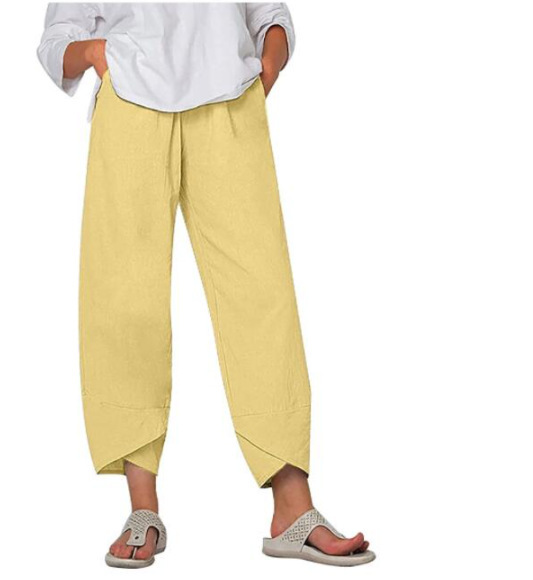Women's Solid Color Loose Elegant Casual Simple Cotton And Linen Ninth Pants