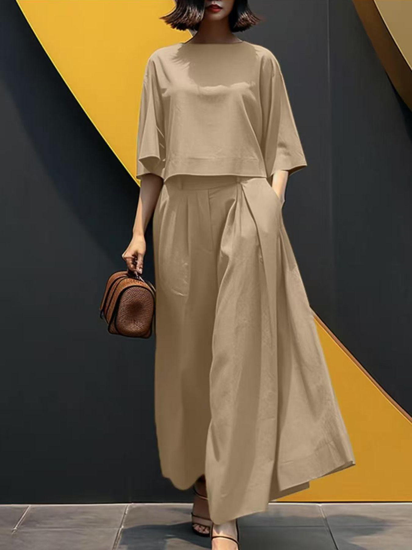  Fashion short-sleeved loose casual two-piece suit