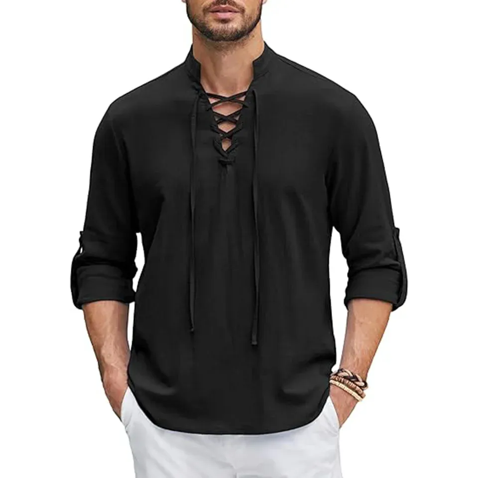 Men's Renaissance Shirt Pirate Medieval Viking top Cotton Linen Shirts 