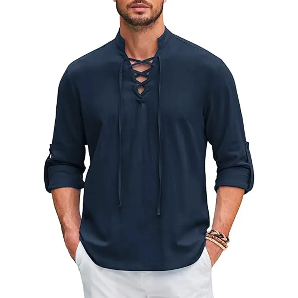 Men's Renaissance Shirt Pirate Medieval Viking top Cotton Linen Shirts 