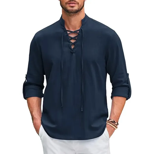 Men's Renaissance Shirt Pirate Medieval Viking top Cotton Linen Shirts 