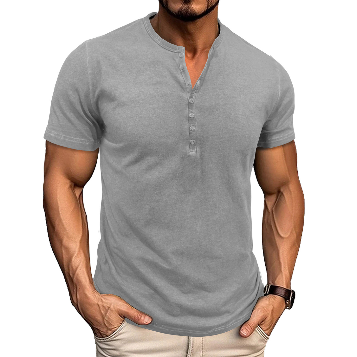 Vintage crew neck henley summer base layer outdoor short-sleeve T-shirt