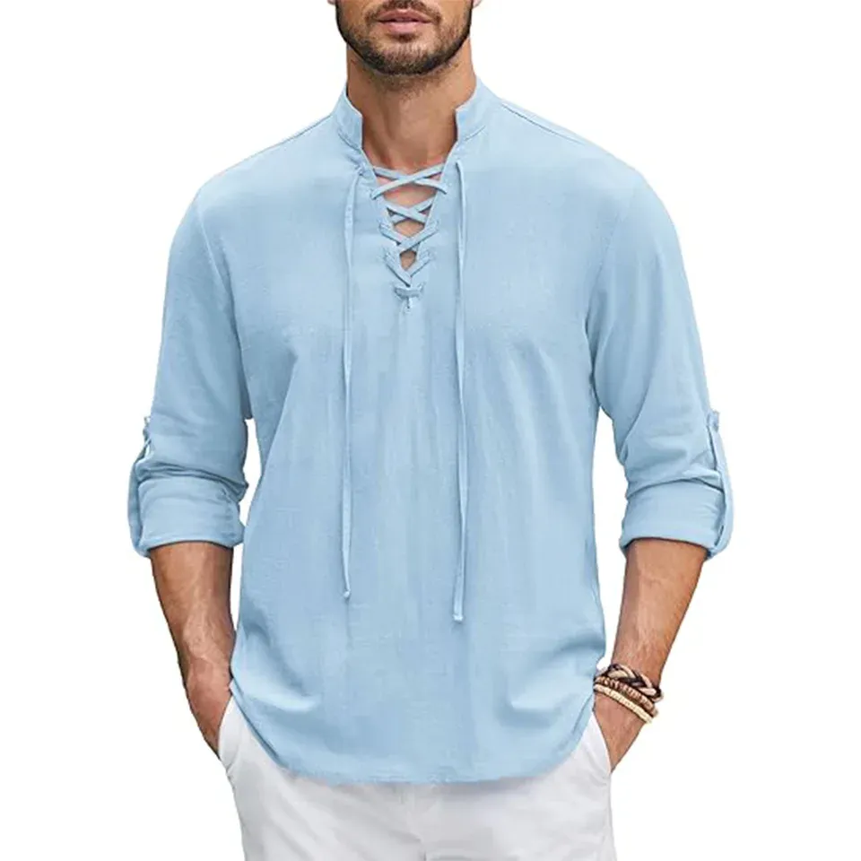 Men's Renaissance Shirt Pirate Medieval Viking top Cotton Linen Shirts 