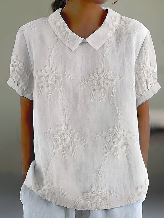 Women's Casual Lace Floral Embroidery Print Shirt