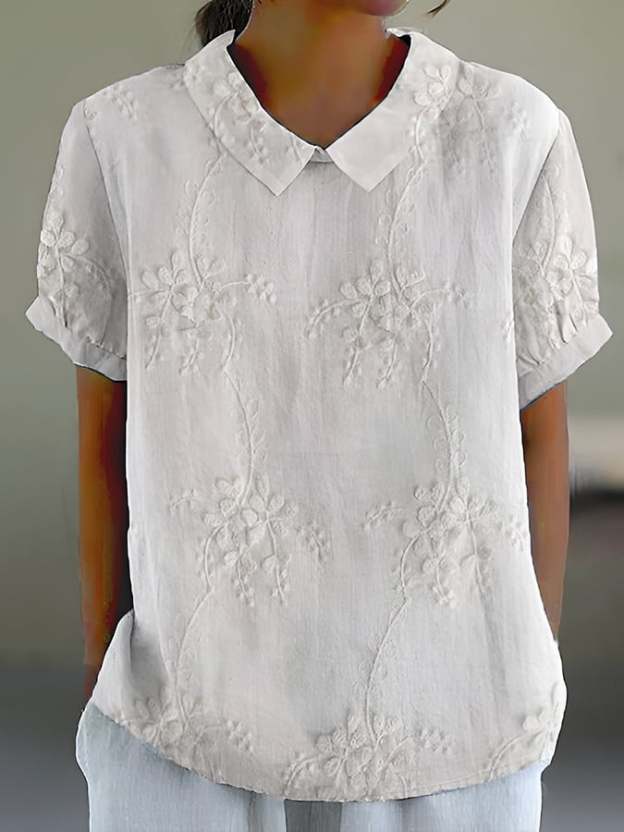 Women's Casual Lace Floral Embroidery Print Shirt