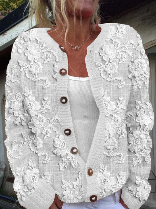 Women's Casual Floral Embroidery Print Cardigan