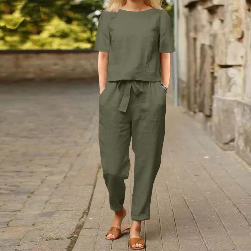 Summer Fashion Solid Color Short-Sleeved Trousers Two-Piece Suit (Incl