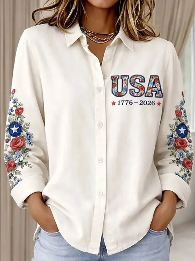 Women'S Casual American 250Th Anniversary Commemorative Printed Shirt