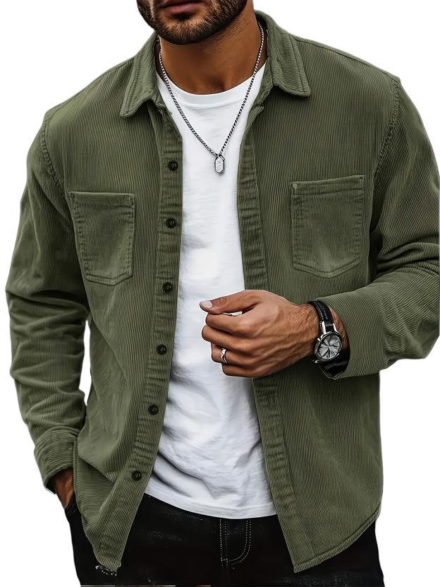 Men's Retro Classic Casual Corduroy Double-pocket Long-sleeved Shirt