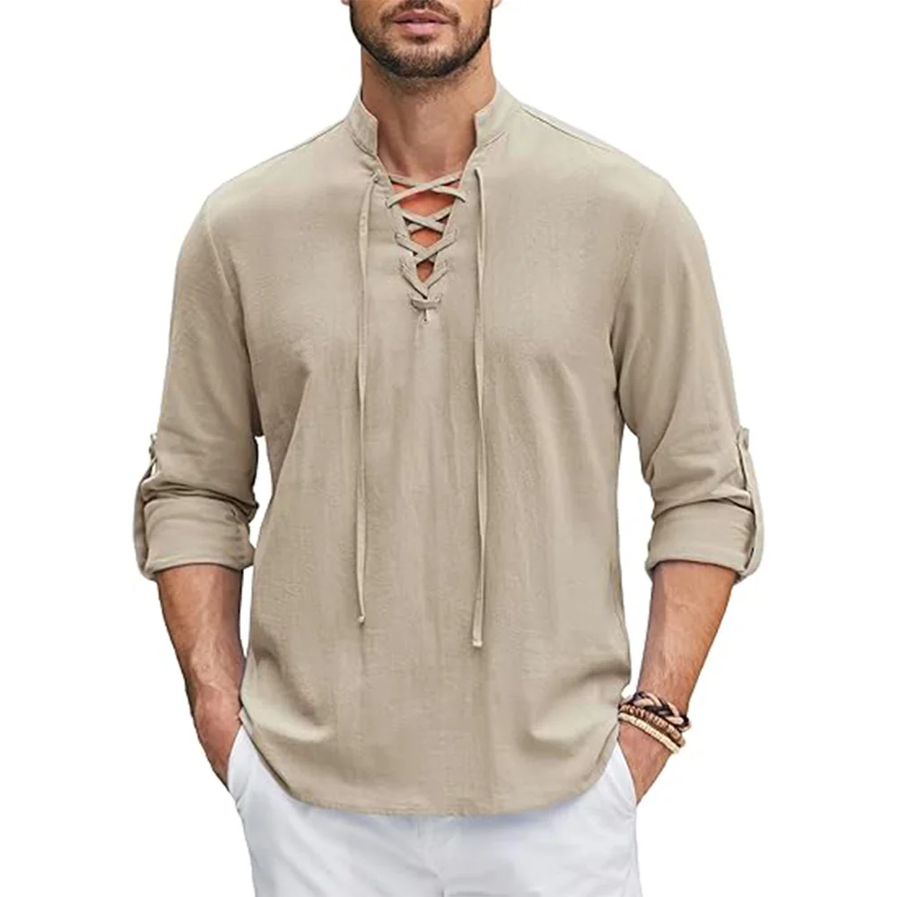 Men's Renaissance Shirt Pirate Medieval Viking top Cotton Linen Shirts 