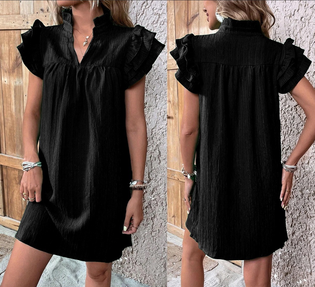 Frill Notched Flounce Sleeve Mini Dress