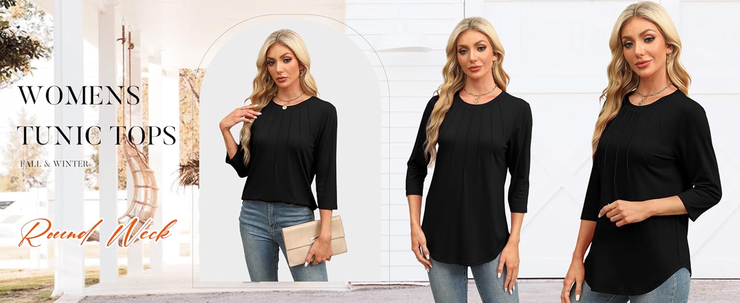 3/4 Length Sleeve Womens Tops