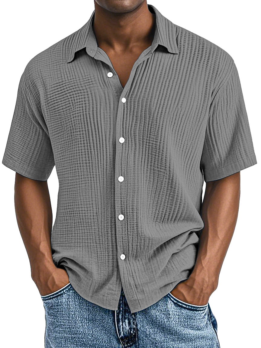 Men's Casual Loose And Comfortable Textured Short-sleeved Shirt