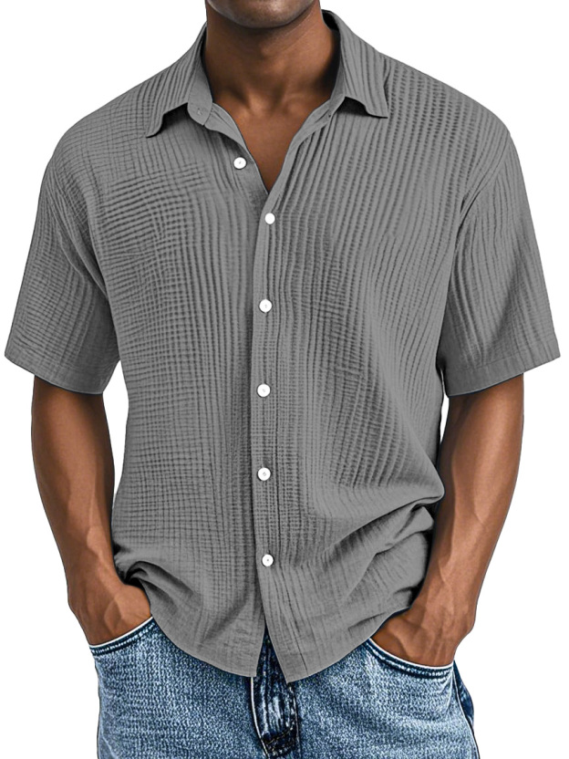 Men's Casual Loose And Comfortable Textured Short-sleeved Shirt