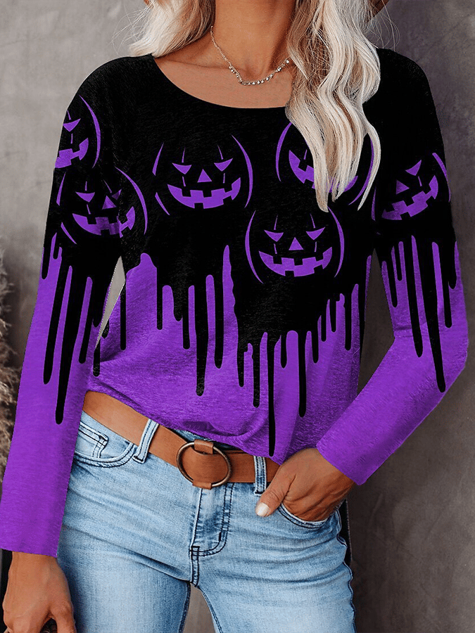 Drip Grin Halloween Pumpkin Long Sleeve Tee