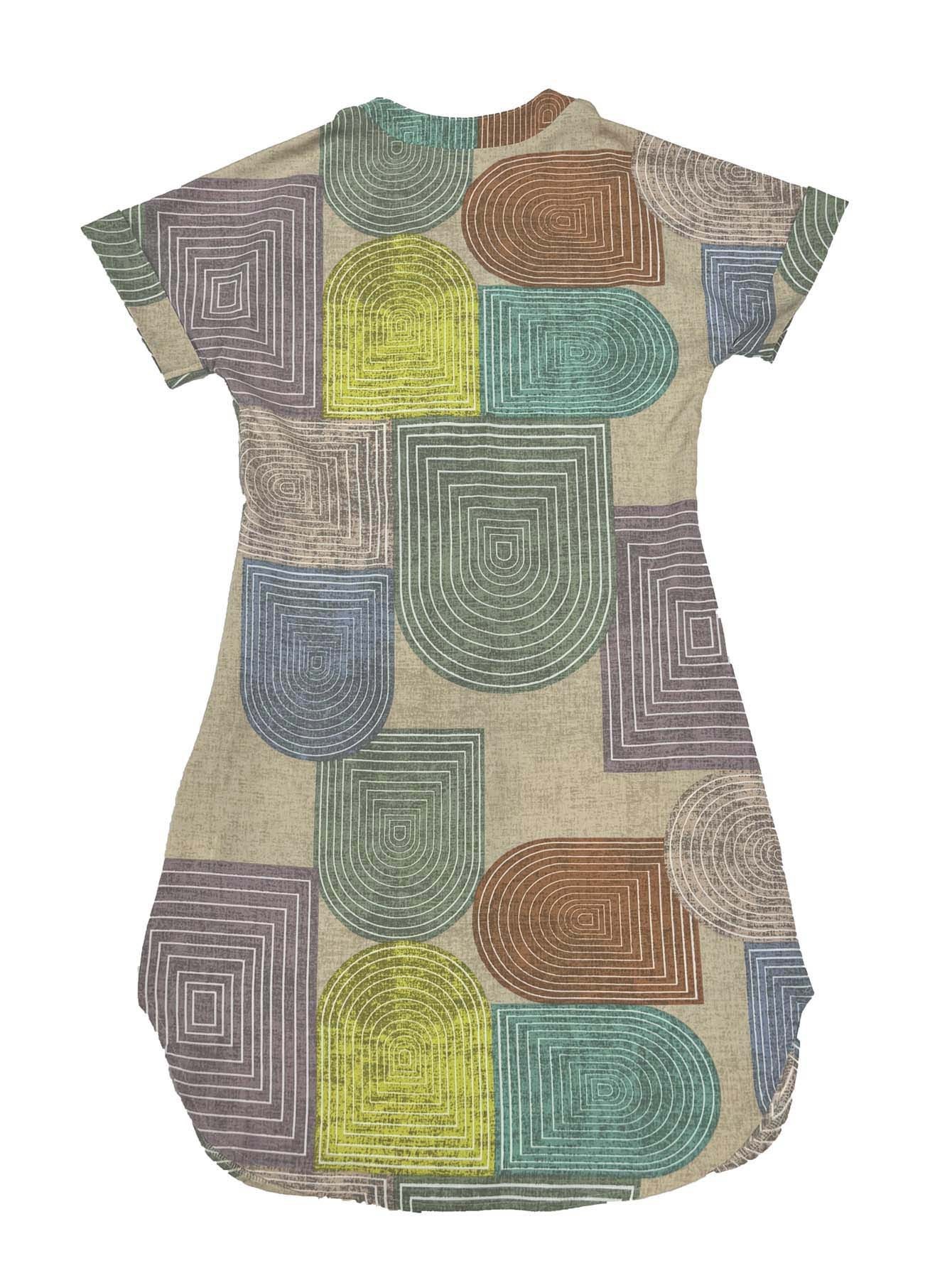 Summer Geometric Print Elegant V-neck Buttoned Women's Short-sleeved Dress