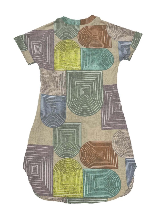 Summer Geometric Print Elegant V-neck Buttoned Women's Short-sleeved Dress