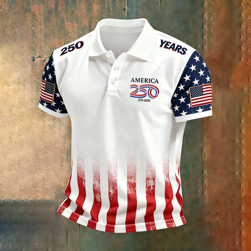 🔥US 250th Anniversary Print Men's Polo Shirt