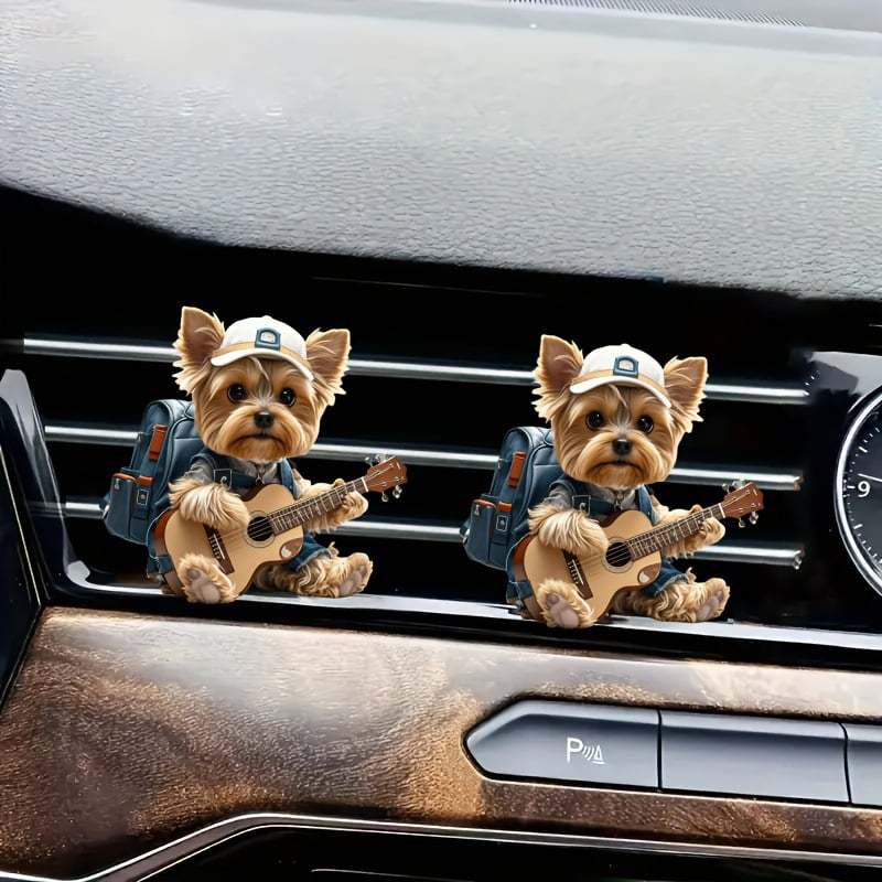 🎸🐶Strumming Yorkie Car Vent Clip