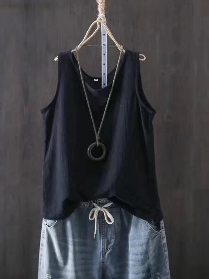 Women's Pure Color Casual Cotton Linen Vest