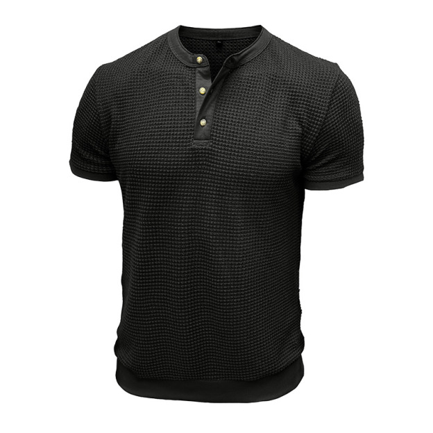 Men's Short-Sleeved Textured Knit Henley T-Shirt Pullover