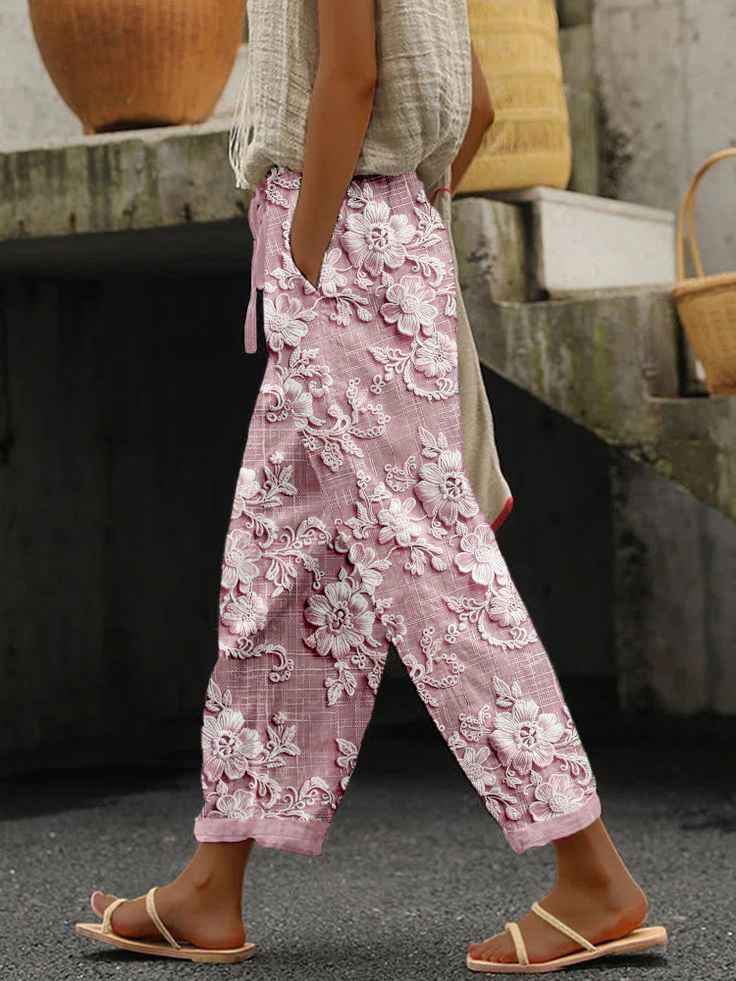 Women's Casual Floral Embroidery Print Pants