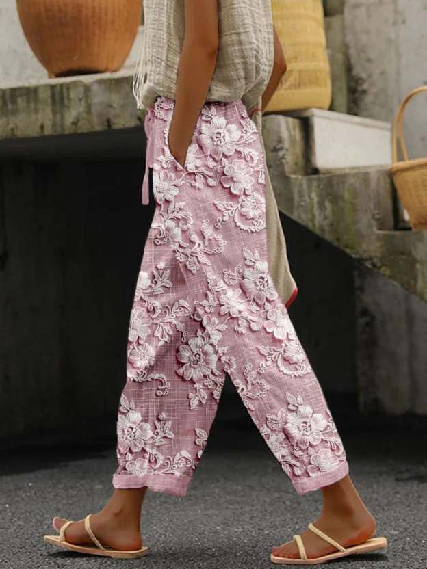 Women's Casual Floral Embroidery Print Pants