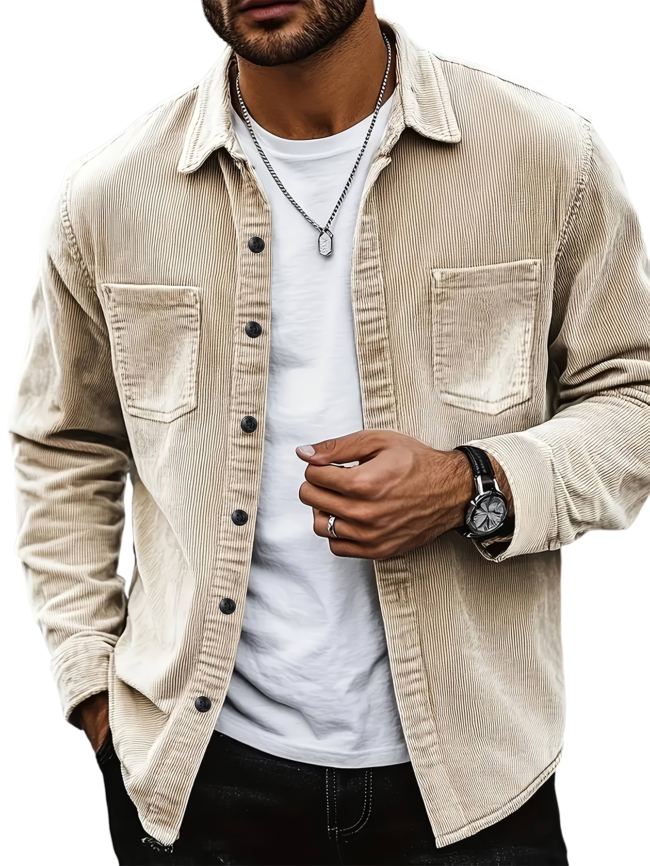 Men's Retro Classic Casual Corduroy Double-pocket Long-sleeved Shirt