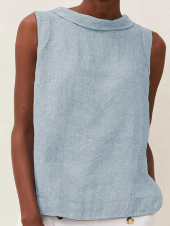 Solid Color Cotton And Linen Vest