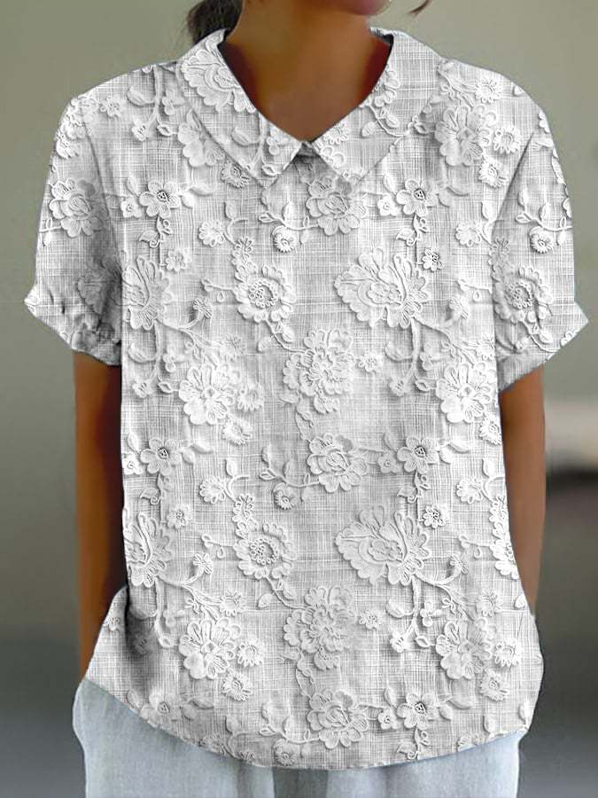 Women's Casual Lace Floral Embroidery Print Shirt