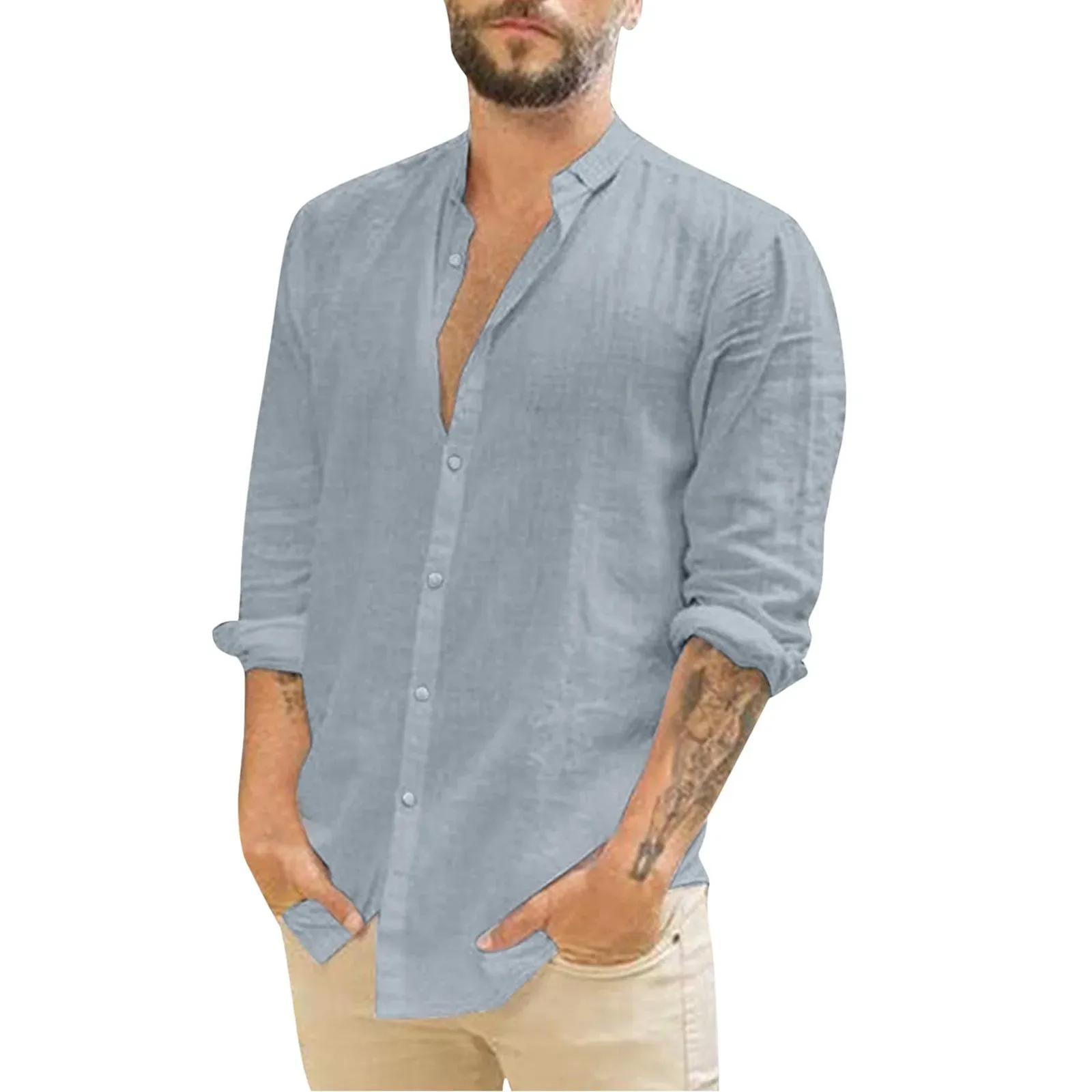 Cotton Linen Men's Shirt Long Sleeve Solid Color Casual Blouse Tops Spring Summer Button Down Shirt Trendy Male Clothing Camisas