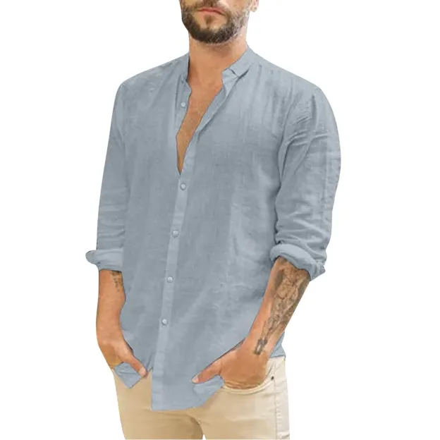 Cotton Linen Men's Shirt Long Sleeve Solid Color Casual Blouse Tops Spring Summer Button Down Shirt Trendy Male Clothing Camisas