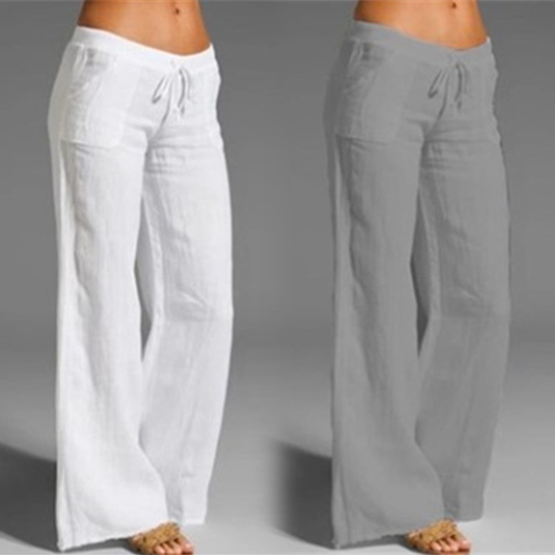 Women's Casual Solid Color Cotton Wide-Leg Pants