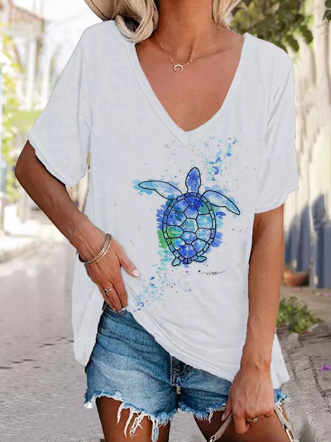 Buy 3 Get 15% Off Turtle Print Casual Short Sleeve T-Shirt