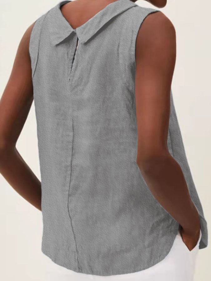 Solid Color Cotton And Linen Vest