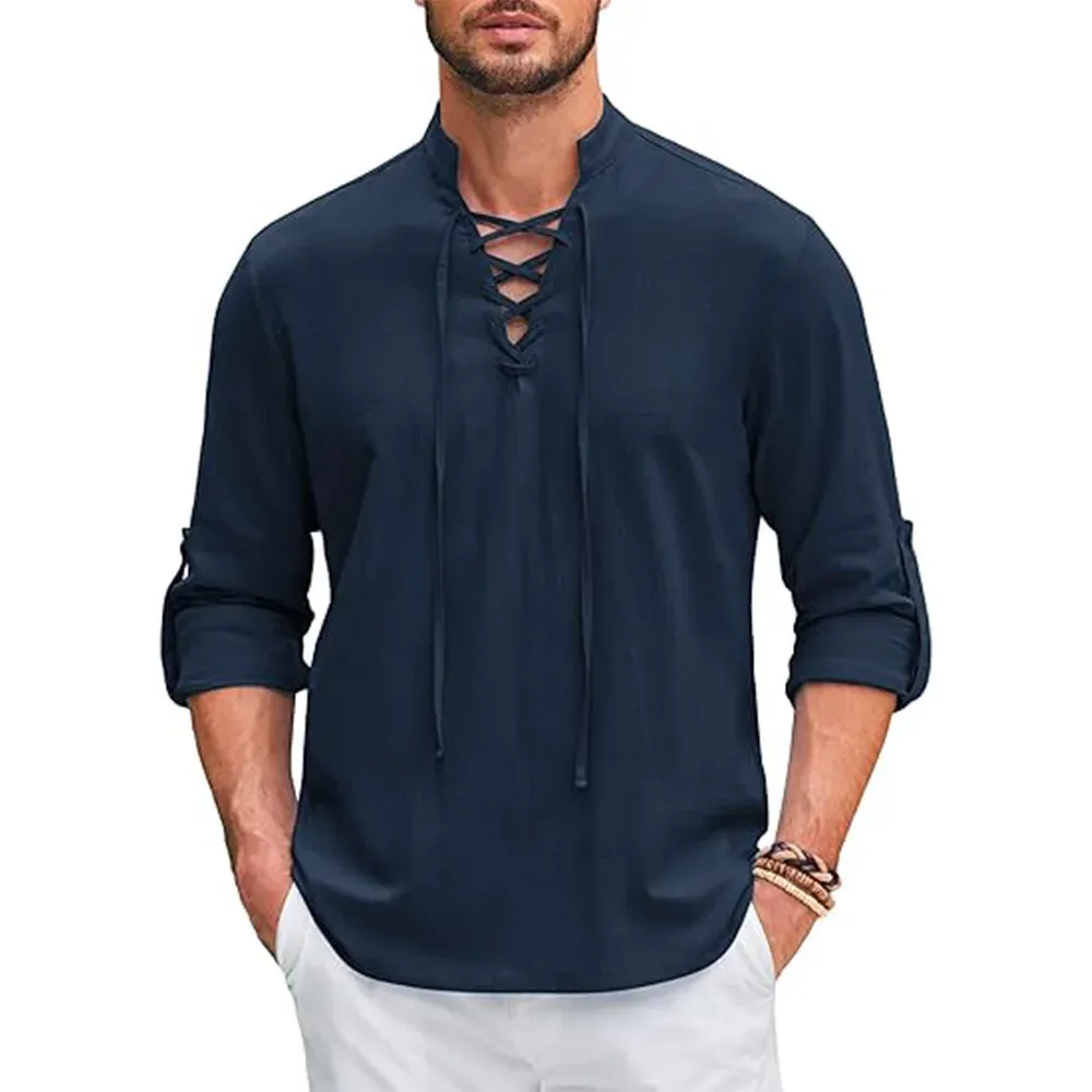 Men's Renaissance Shirt Pirate Medieval Viking top Cotton Linen Shirts 