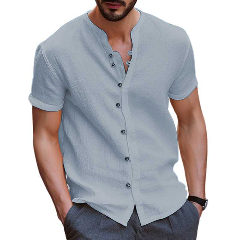 Men's Vintage Cotton Linen Casual Loose Short Sleeve Shirt
