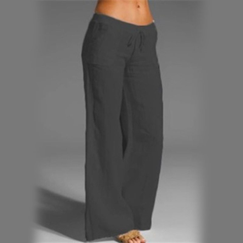 Women's Casual Solid Color Cotton Wide-Leg Pants