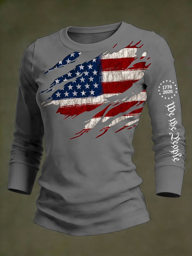 Women's 250th Anniversary National Flag Print Casual Long-Sleeved T-Shirt