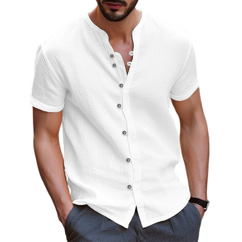Men's Vintage Cotton Linen Casual Loose Short Sleeve Shirt