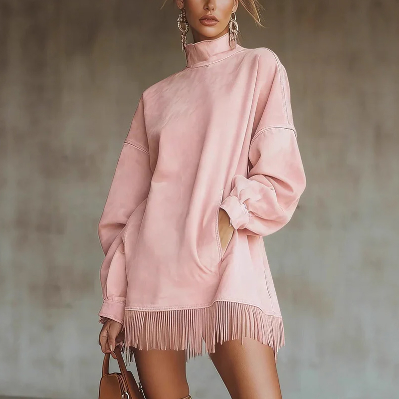 Adela - High Neck Faux Suede Dress